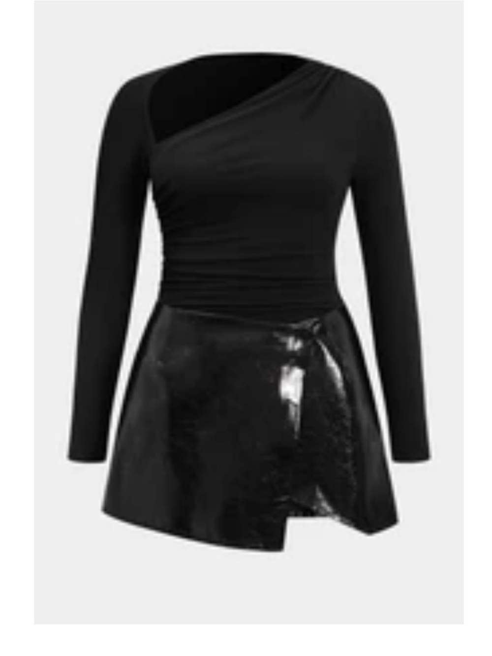 Black One-Shoulder Long-Sleeve Mini Dress